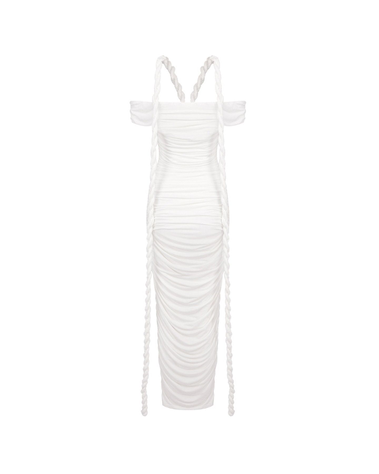 Gilead One-Piece Braided Pleated Maxi Dress In White