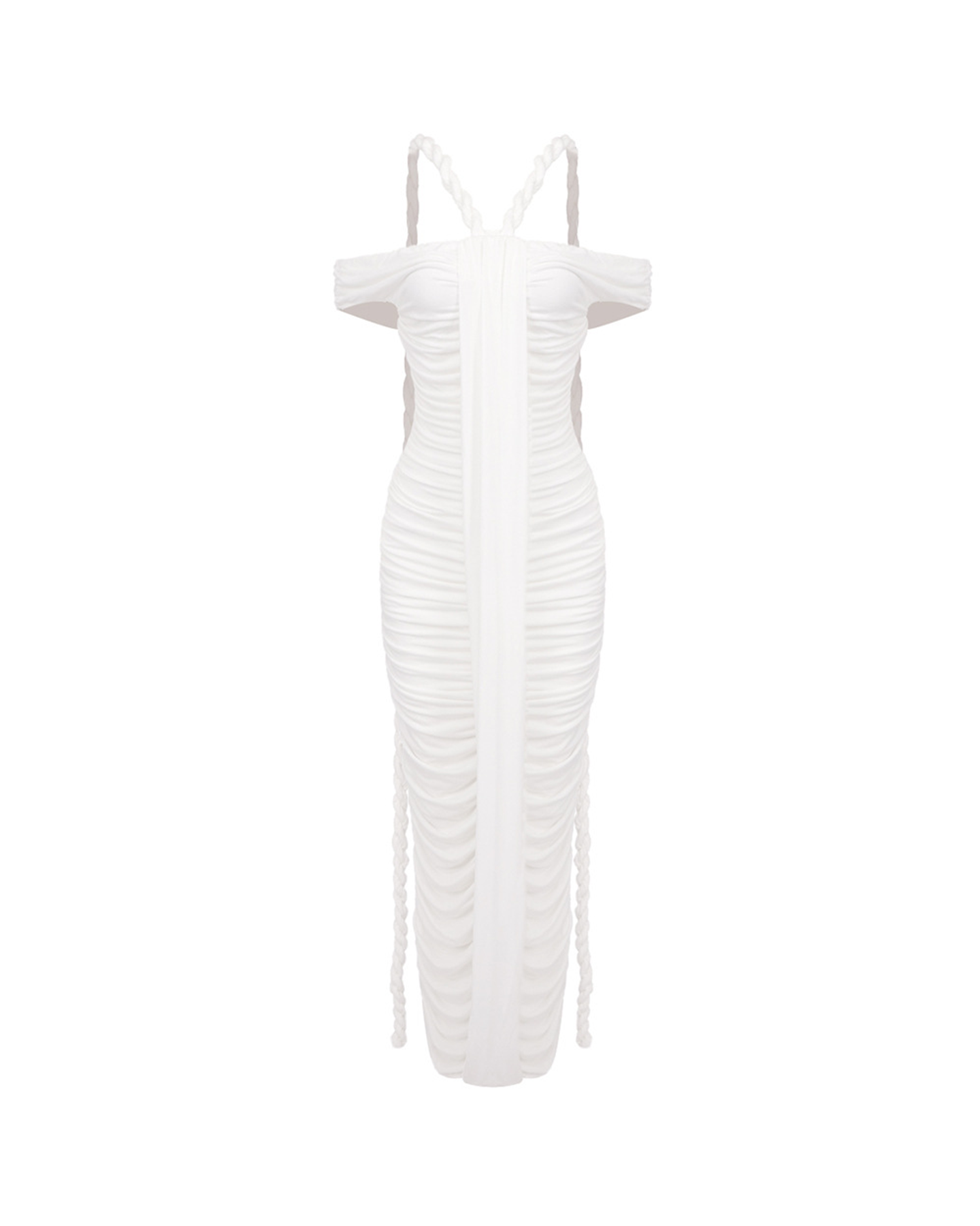 Gilead One-Piece Braided Pleated Maxi Dress In White