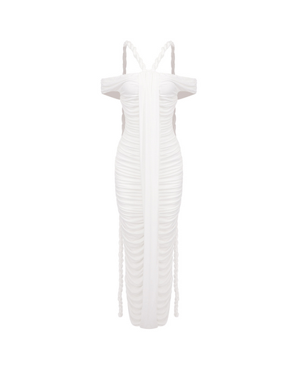 Gilead One-Piece Braided Pleated Maxi Dress In White