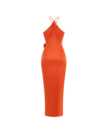 Lagoun 3D Flower Detailed Cutout Maxi Dress In Orange