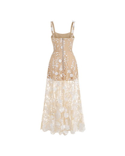 Llewyn Floral Embroidered Sleeveless Tulle Maxi Dress