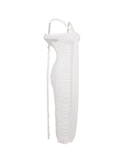 Gilead One-Piece Braided Pleated Maxi Dress In White