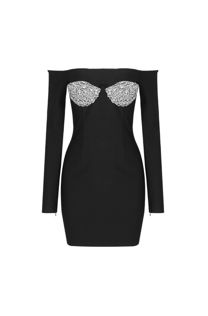 Kathryn Off Shoulder Rhinestone Bandage Dress