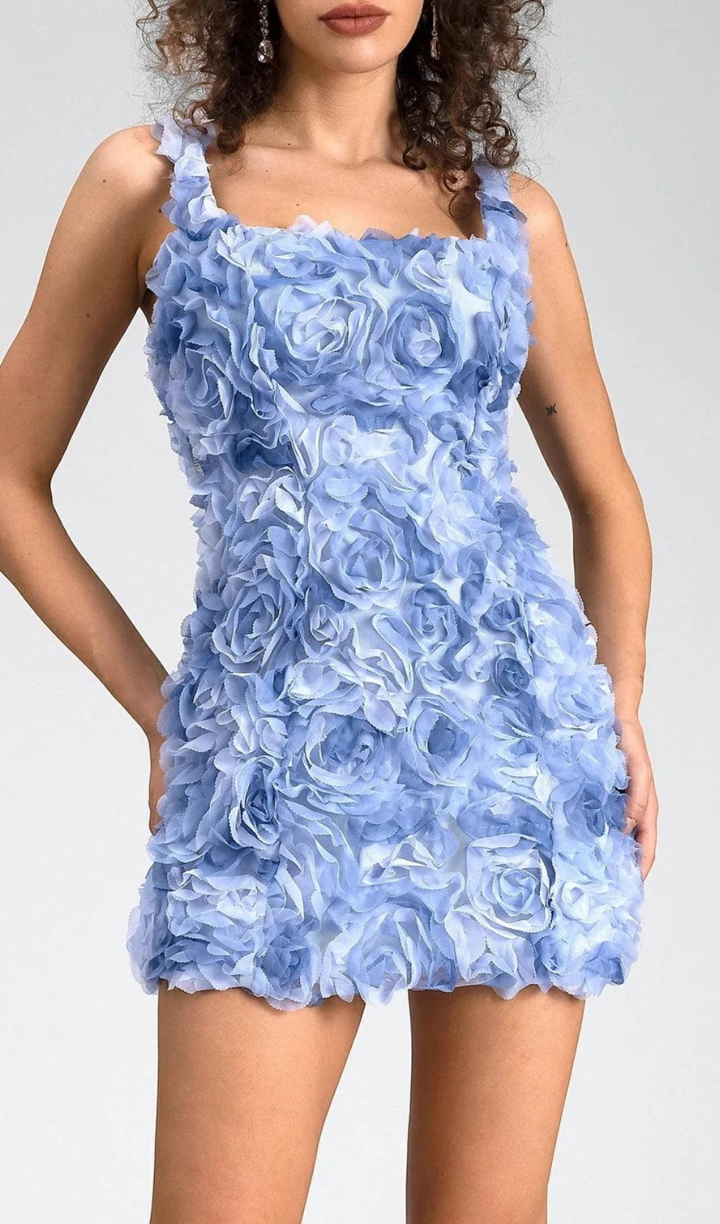 Robina Flower Mini Dress In Blue