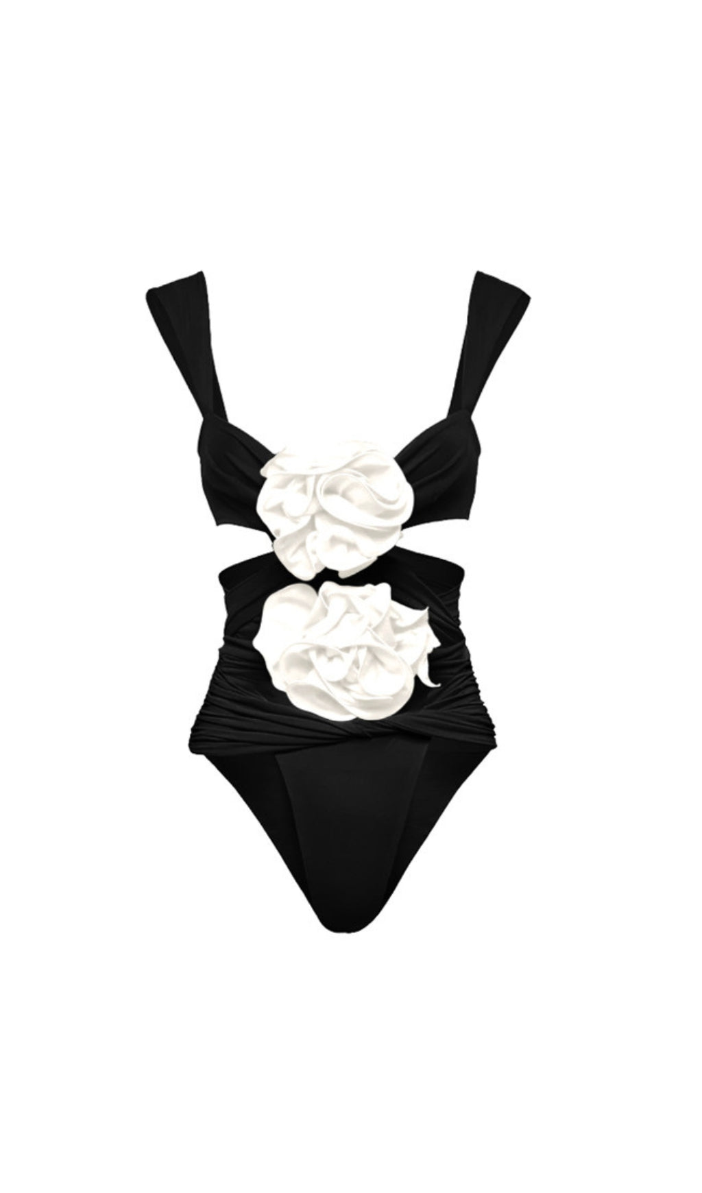 Aizen 3d Flower One Piece Swimsuit And Skirt In Black