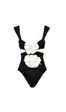 Aizen 3d Flower One Piece Swimsuit And Skirt In Black