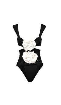 Aizen 3d Flower One Piece Swimsuit And Skirt In Black