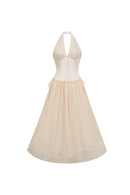 Terrell Halterneck Tulle Overlay Maxi Dress In Apricot