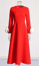 ALYVIA FLOWER EMBELLISHED MIDI DRESS-Fashionslee