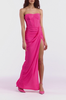 Tafari Strapless Ruched Maxi Dress In Hot Pink