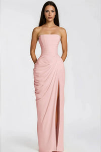 Riveno Strapless Draped High-Slit Maxi Dress