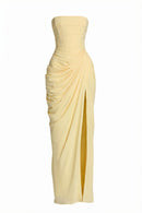 Riveno Strapless Draped High-Slit Maxi Dress