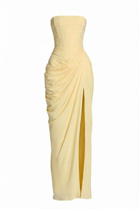 Riveno Strapless Draped High-Slit Maxi Dress