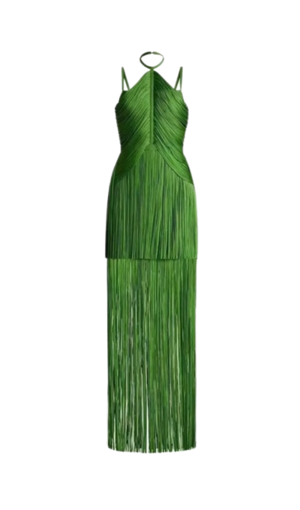 Bentley Halter Neck Fringe Tassel Dress In Green