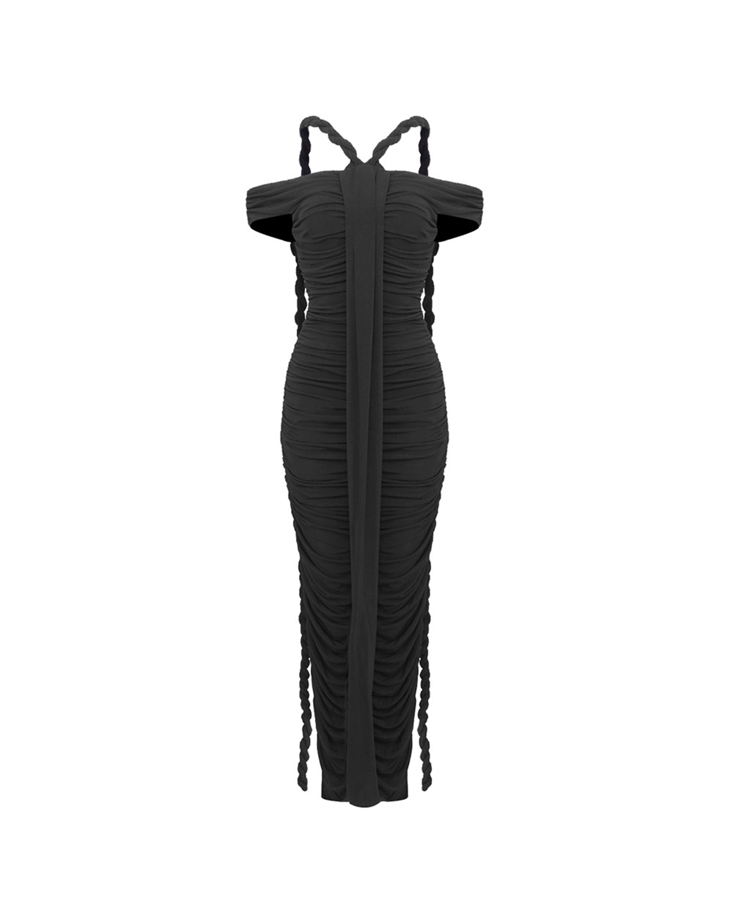 Gilead One-Piece Braided Pleated Maxi Dress In Black