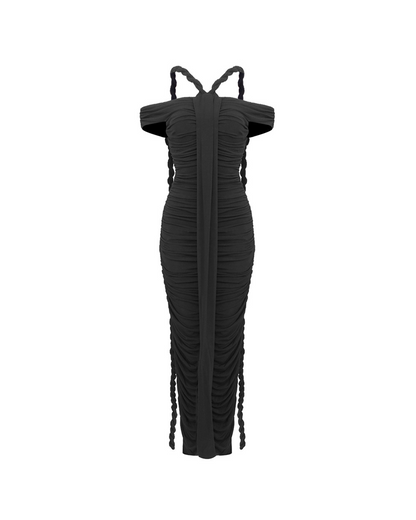 Gilead One-Piece Braided Pleated Maxi Dress In Black