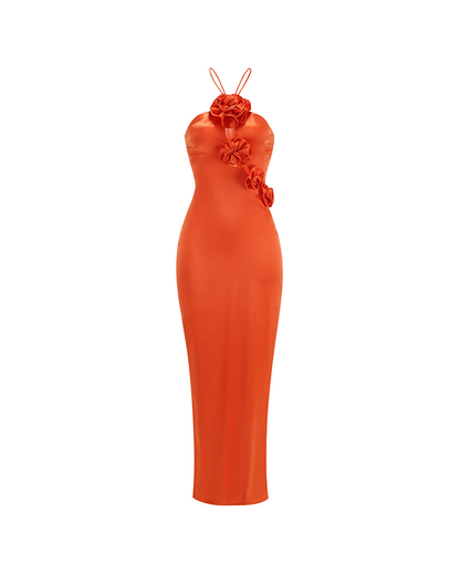 Lagoun 3D Flower Detailed Cutout Maxi Dress In Orange