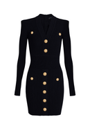 Sable Black Short Knitted Mini Dress With Gold Buttons