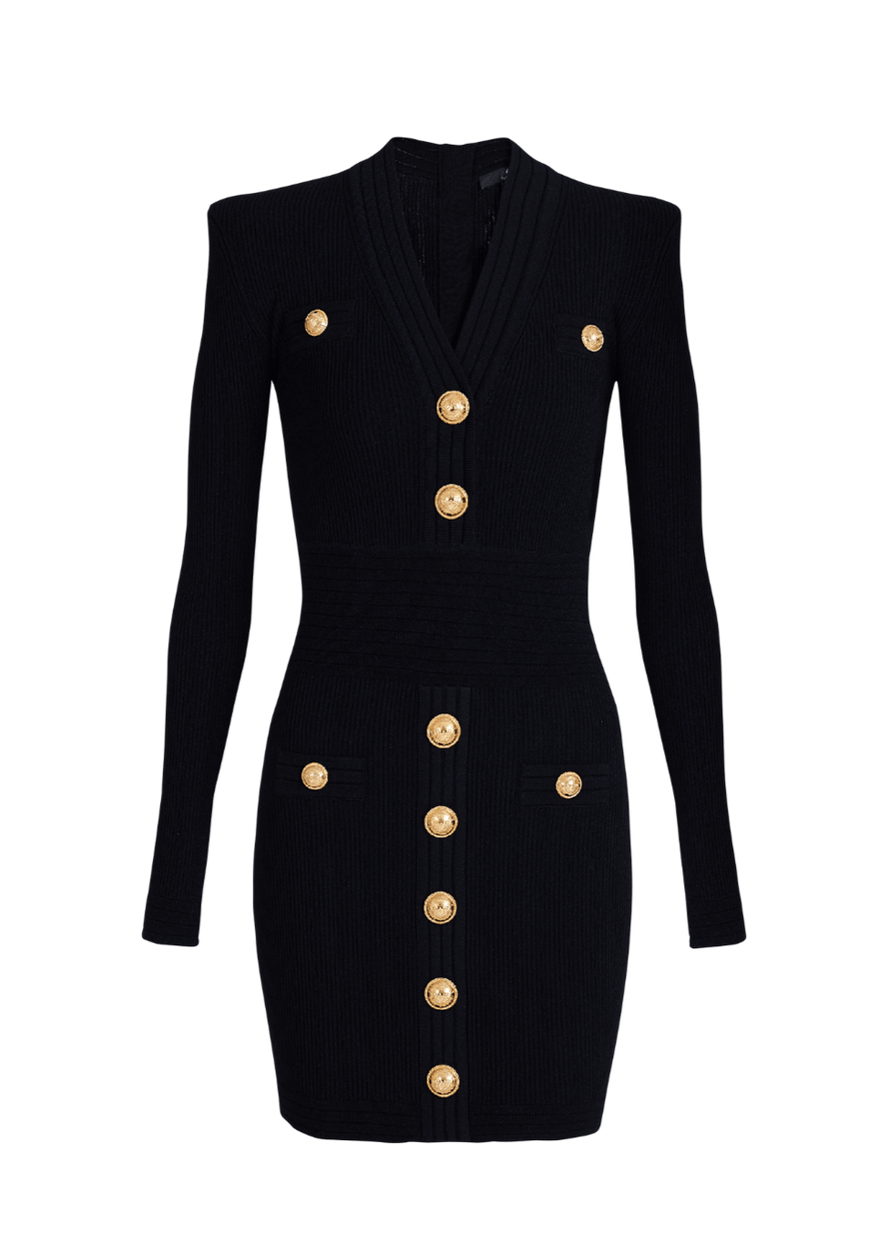 Sable Black Short Knitted Mini Dress With Gold Buttons