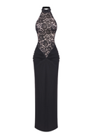 April Halter Neck Lace Bodycon Maxi Dress In Black