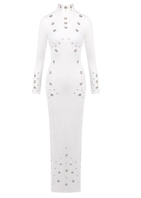 Brythis Long Sleeved Studded Maxi Dress In White