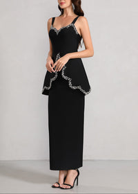 Cynosure Crystal Trim Peplum Maxi Dress In Black