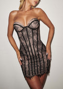 Caelvorn Strapless Lace Corset Mini Dress