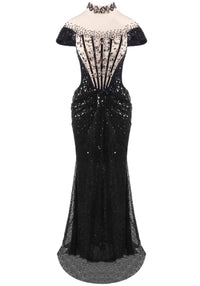 Kaldrex Short Sleeve Sequin Structured Maxi Dress In Black