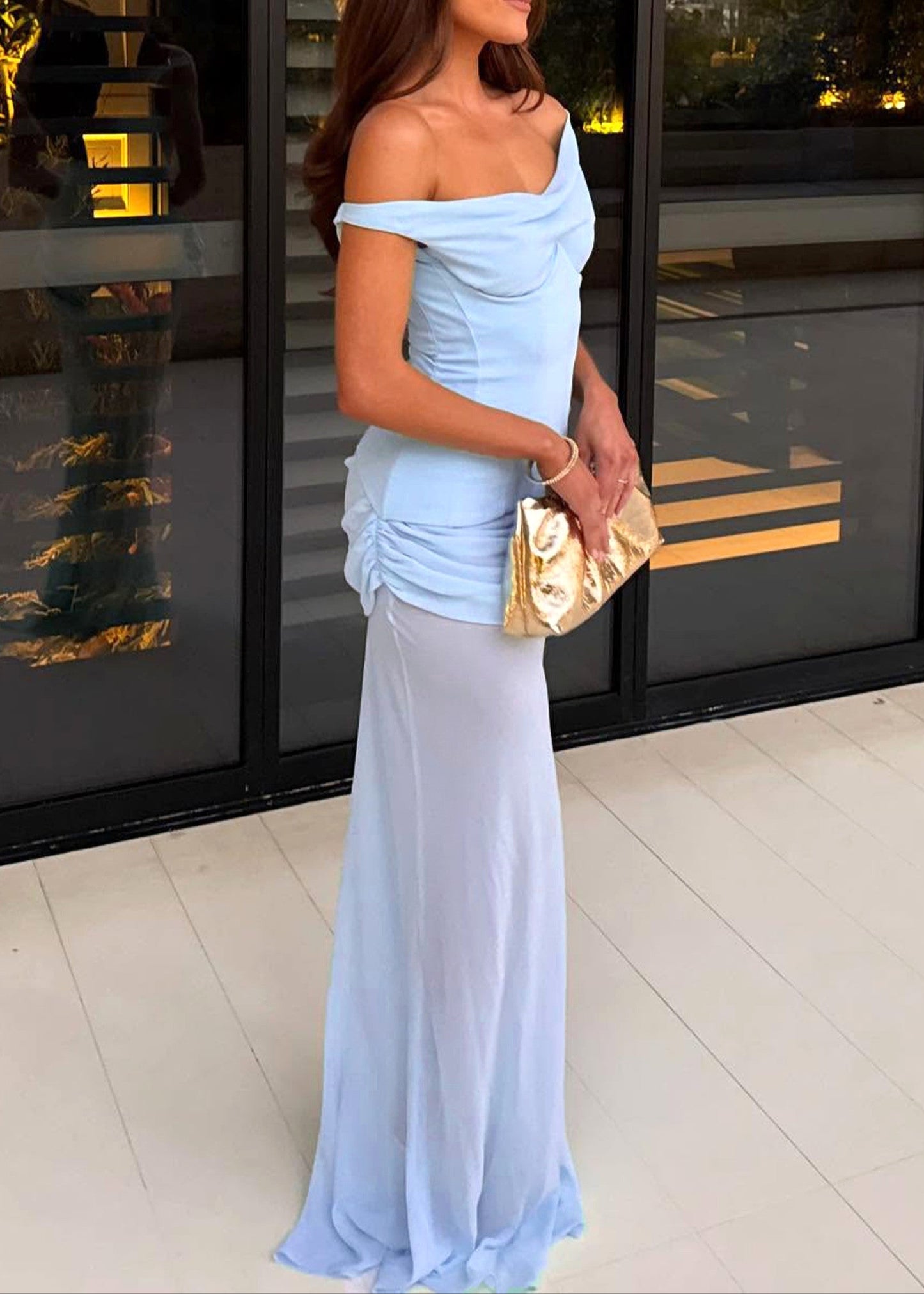 Ryron One Shoulder Corset Draped Maxi Dress In Blue
