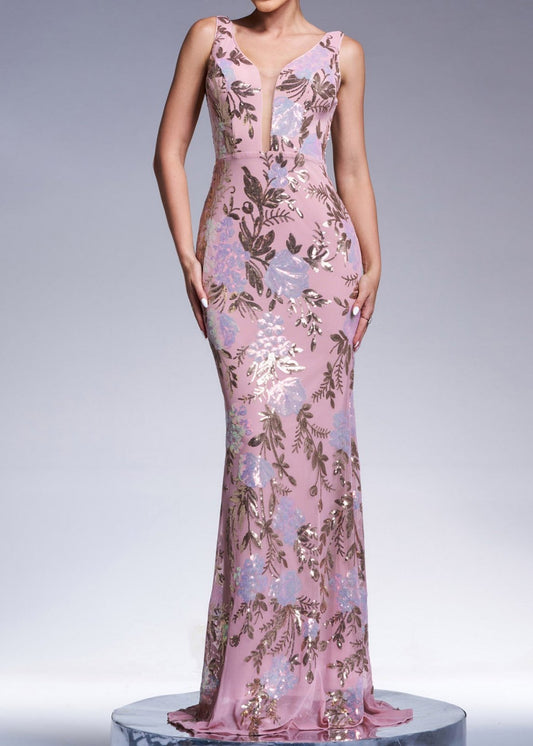 Tayne Sleeveless Sequin Print Maxi Dress In Pink