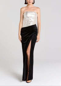Velthris Strapless Sequin Velvet Maxi Dress