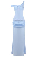 Ryron One Shoulder Corset Draped Maxi Dress In Blue
