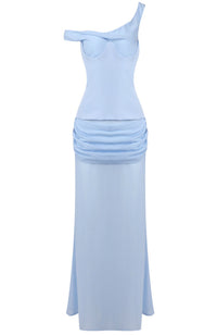 Ryron One Shoulder Corset Draped Maxi Dress In Blue