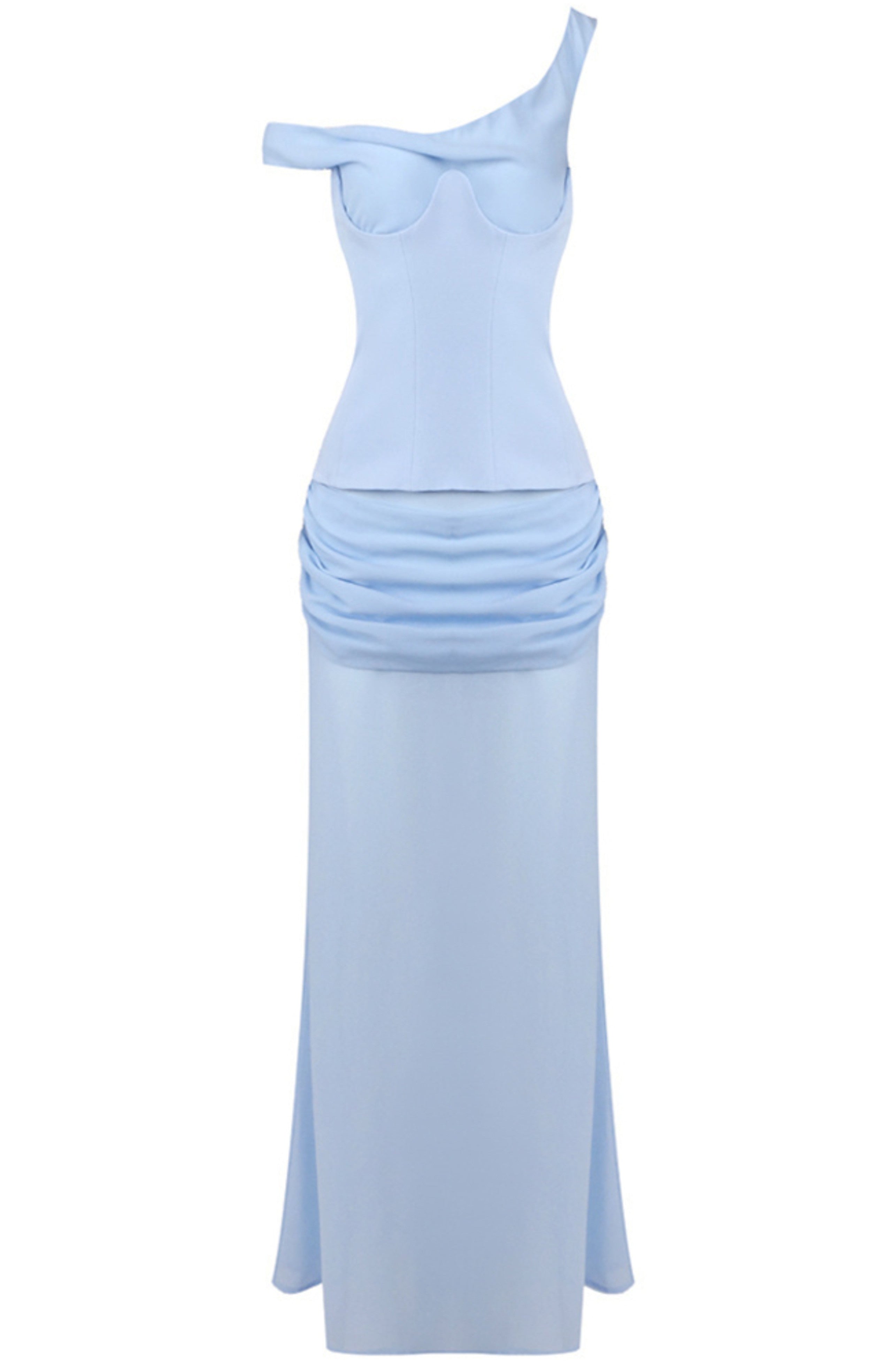 Ryron One Shoulder Corset Draped Maxi Dress In Blue