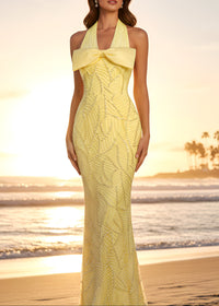 Grabena Halter Bow Detail Maxi Dress In Yellow