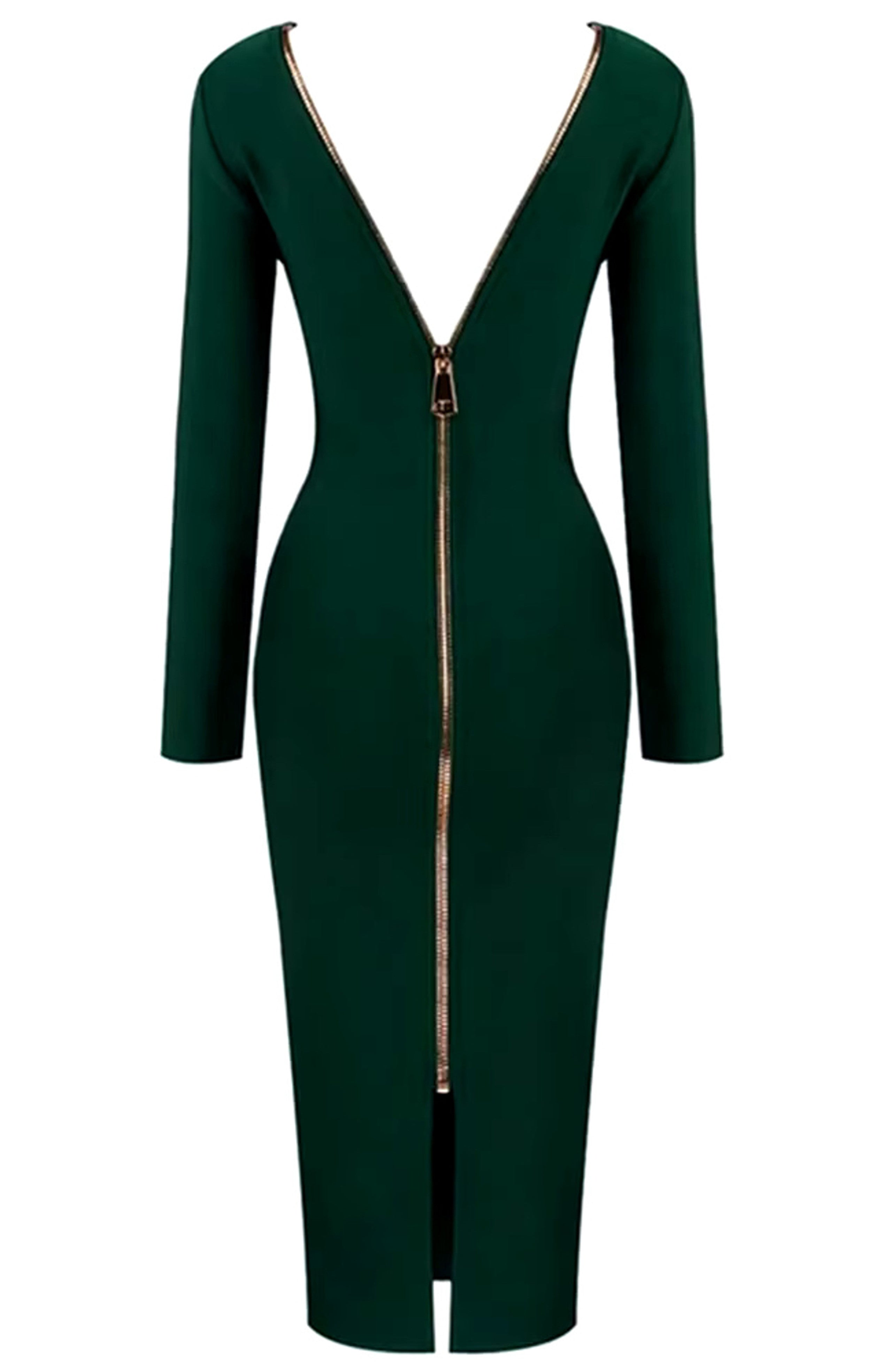 Grey Plunge Reversible Bandage Midi Dress In Green M Grey Plunge Reversible Bandage Midi Dress In Green M