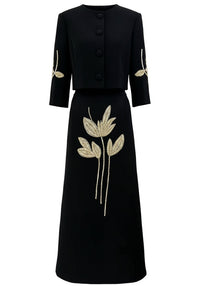 Fiona Floral Detail Two Piece Maxi Dress In Black