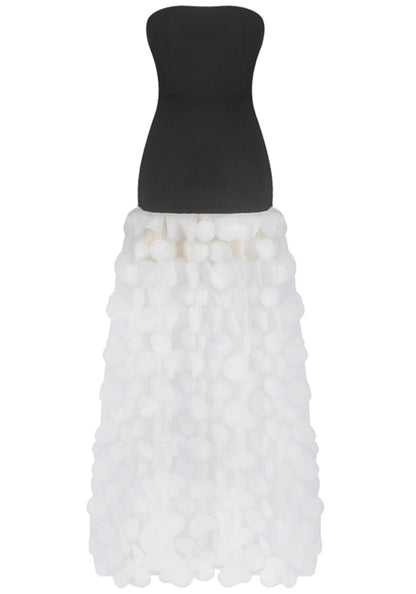 Benicio Strapless A Line Maxi Dress In Black White