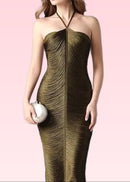 Helaine Halter Tassel Detail Maxi Dress In Green