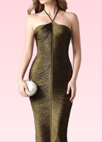 Helaine Halter Tassel Detail Maxi Dress In Green