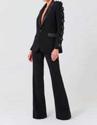 Kalena Long Sleeve Floral Detail Suit In Black