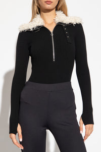 Edmee Fur Collar Zipper Bandage Dress