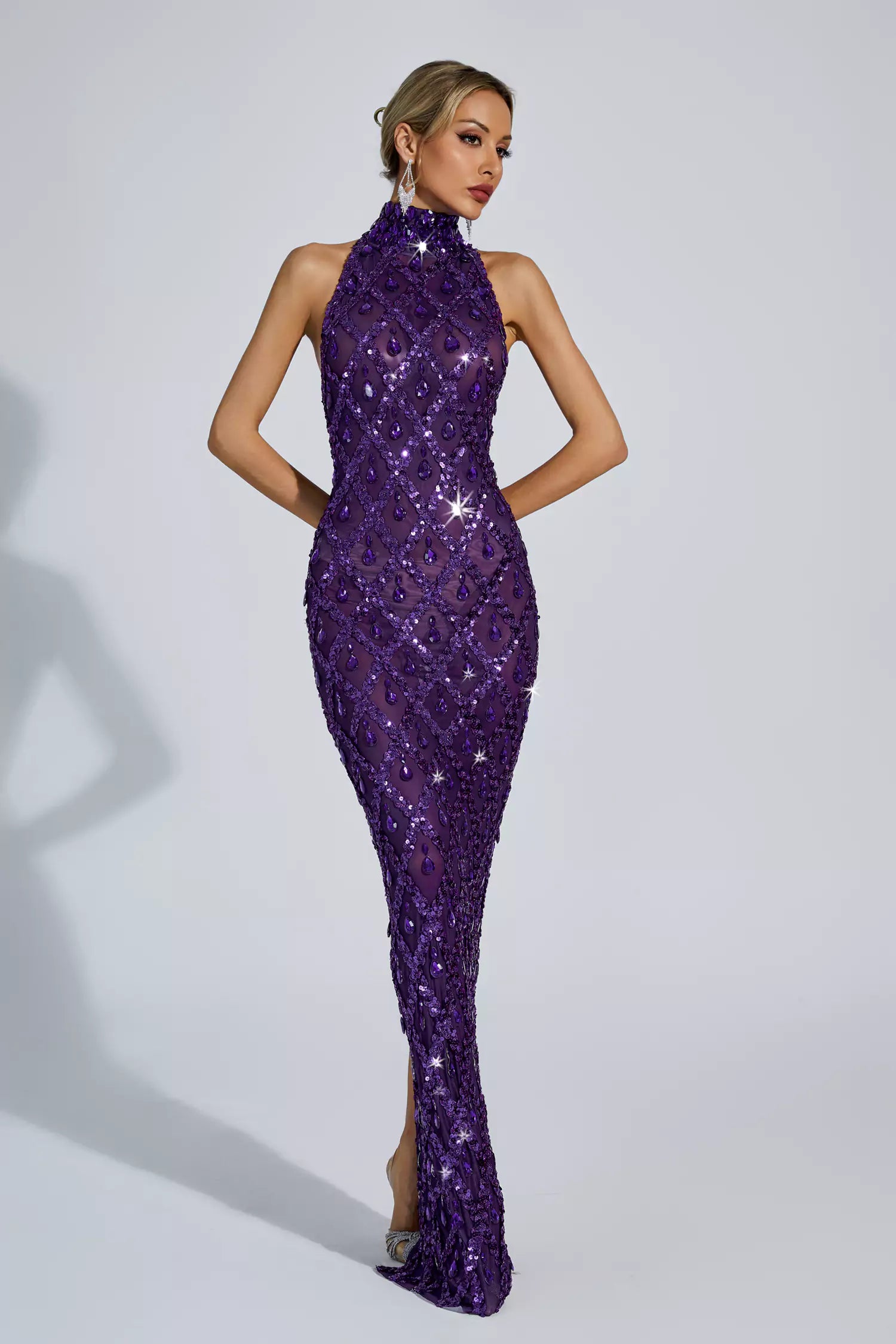 Cate Purple Diamond Maxi Dress