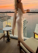 Hyalina One Shoulder Draped Midi Dress