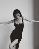 Agnes Shell Breast Knitted Midi Dress In Black