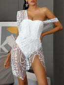 Oswald Split Sequin Mini Dress In White