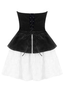 Renaud Strapless Corset Floral A Line Velvet Mini Dress In Black White
