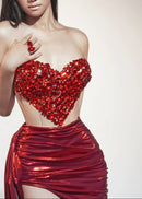 Kavexra Strapless Heart Ruched Skirt Set