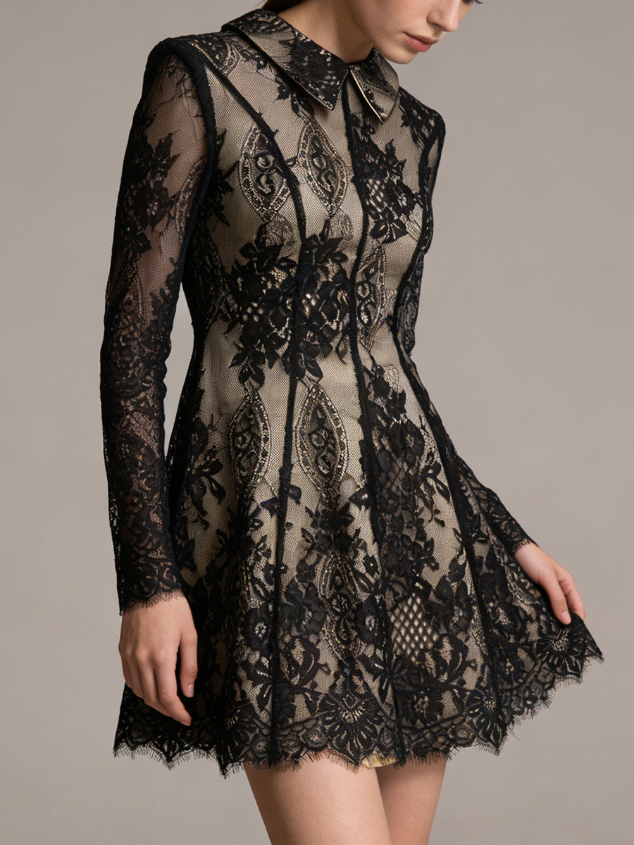 Celestyn Black Floral Lace Mini Dress