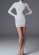 Yxalira Lace Jacquard Fishbone Bodycon Mini Dress In White